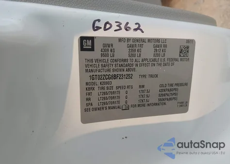 2011 GMC Sierra 2500Hd Work Truck z USA, uszkodzony, nr VIN 1GT02ZCG8BF231252